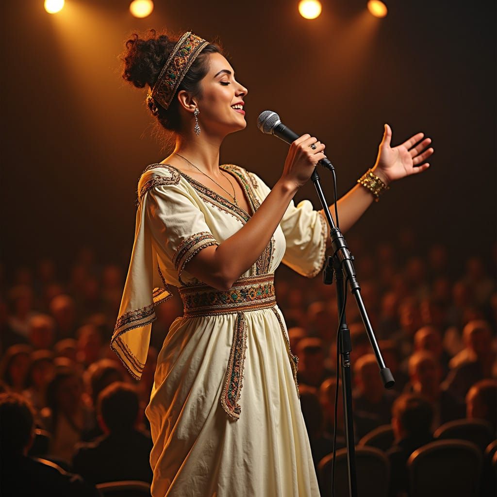 Greek Singer Performs Live on Stage with Traditional Embroid...