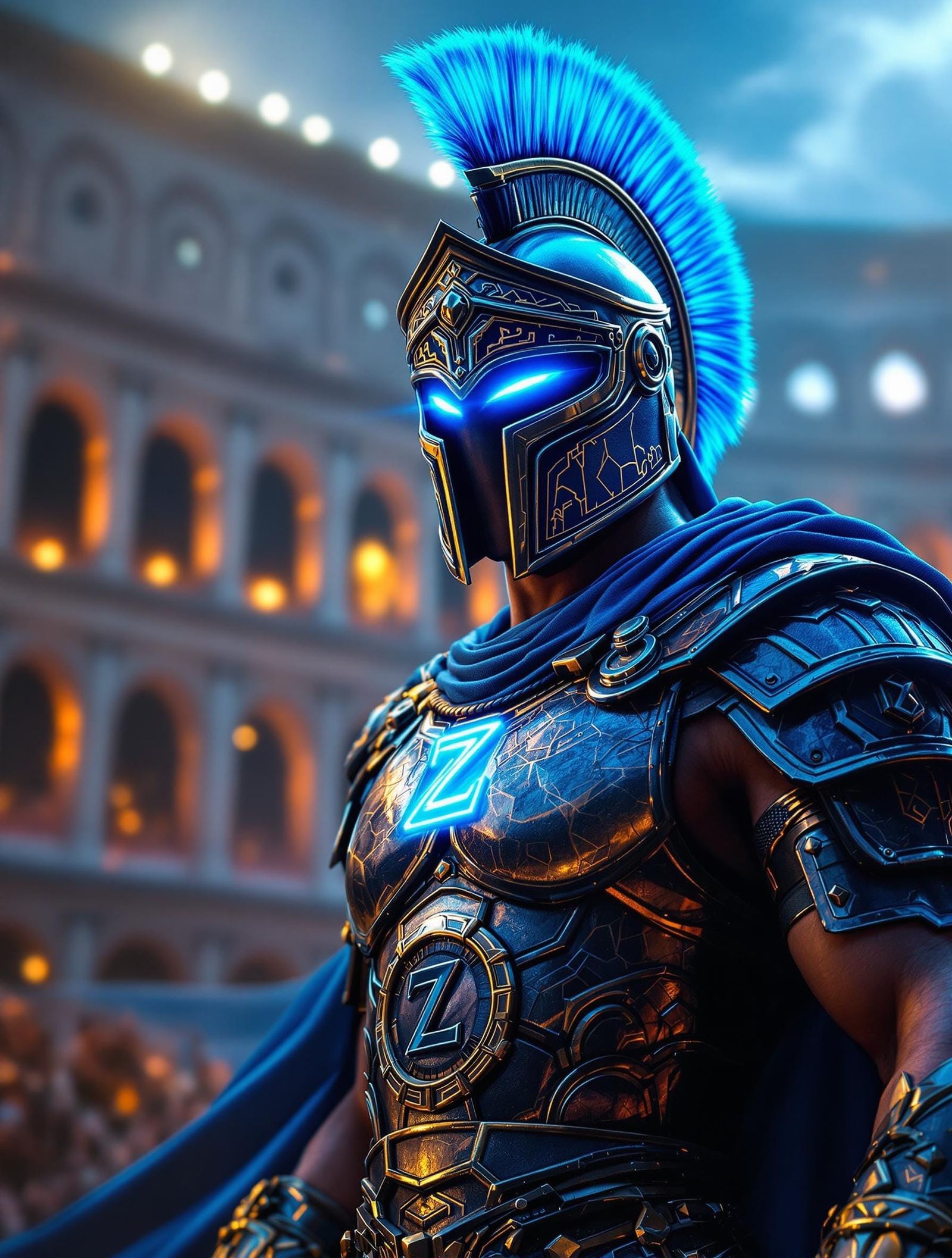 Neon blue gladiator Zorro