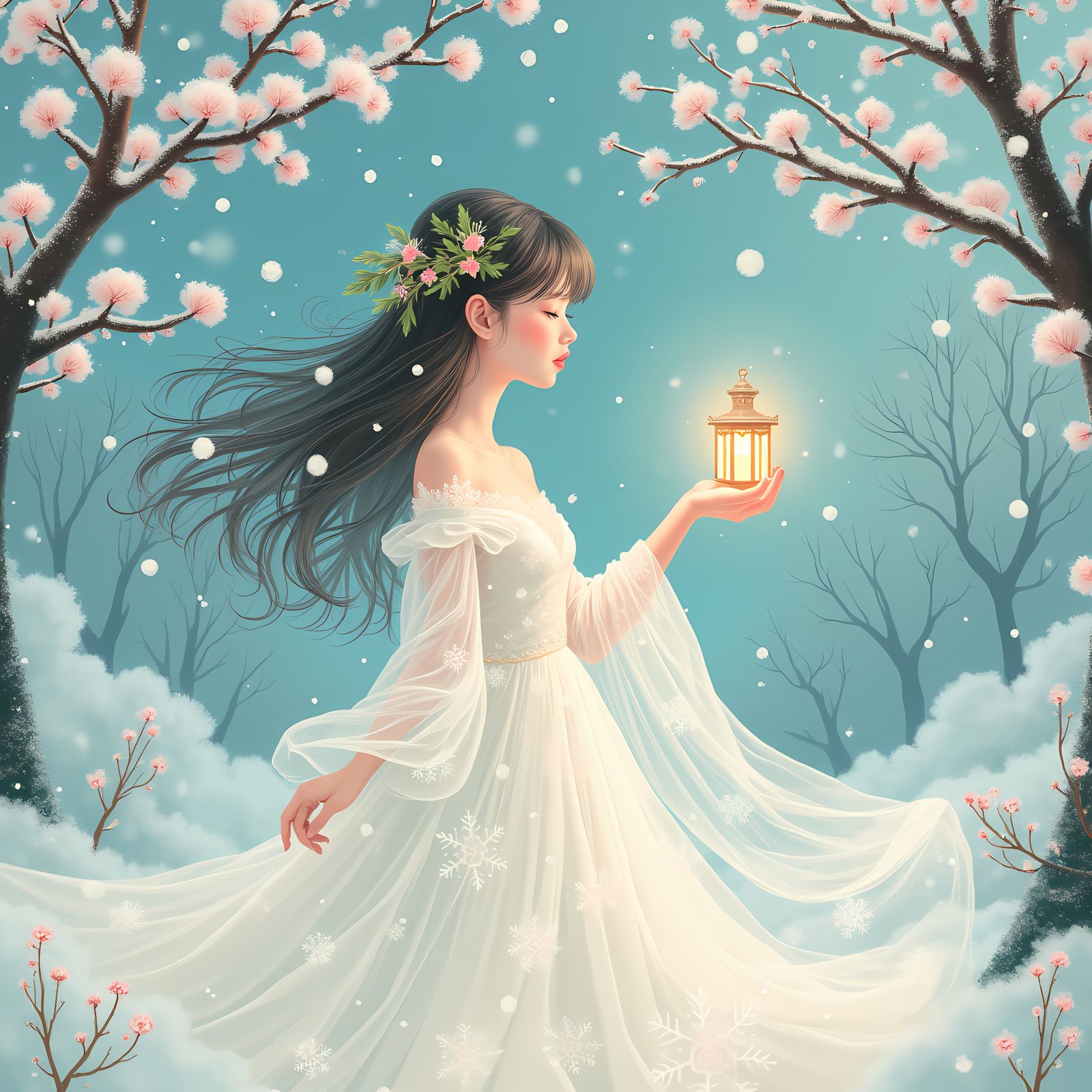 Dreamlike Fantasy Christmas Card Illustration
