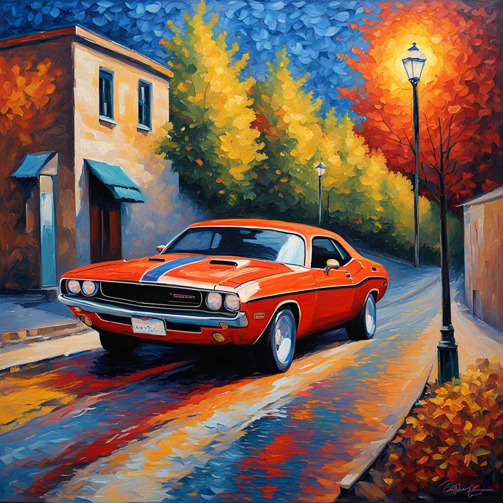 Dodge Challenger as Expressionist Oil Painting