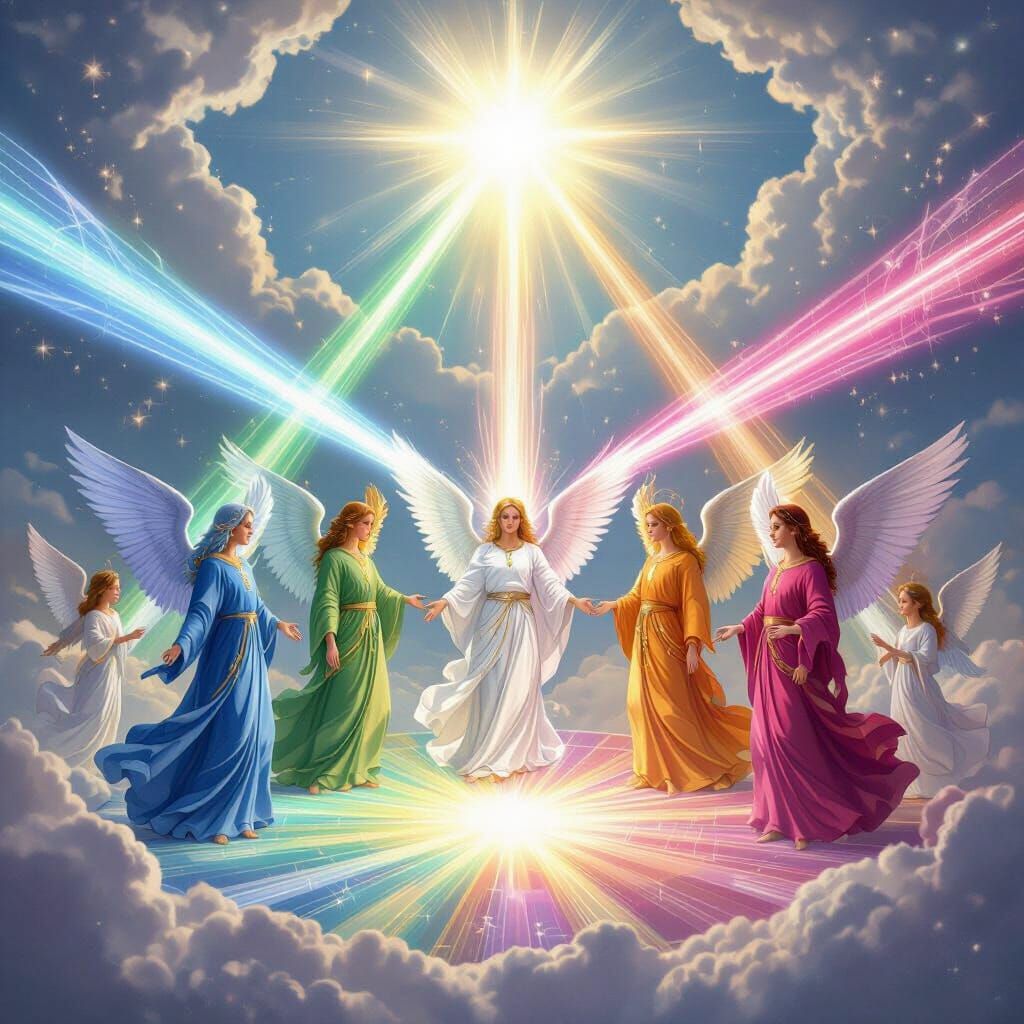 Seven Archangels Circle Radiant Celestial Illustration