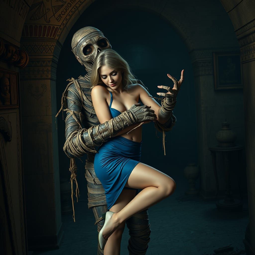 Dark Fantasy Mummy Captures a Radiant Blonde Beauty in a Hau...