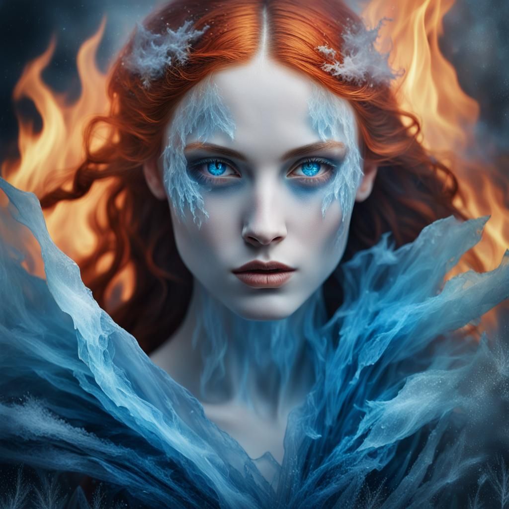 Fire and Ice Woman in Mythic Portrait