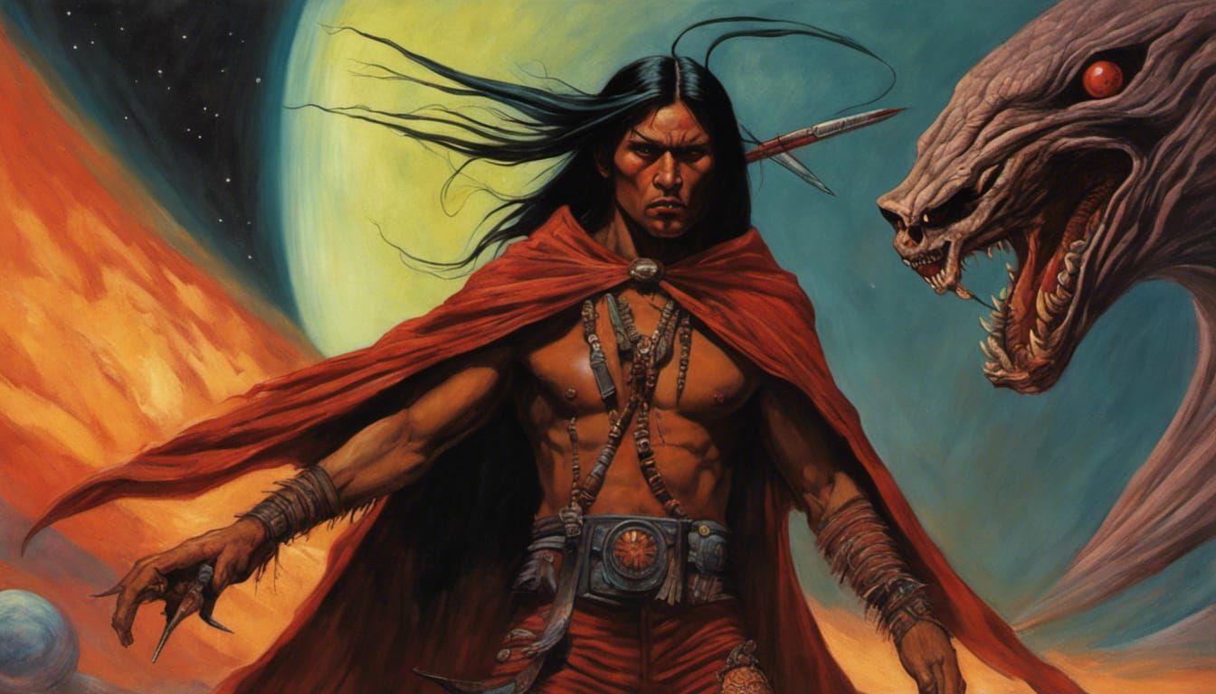 Native American Vampire in Space Combat: Neo-Primitivism Art