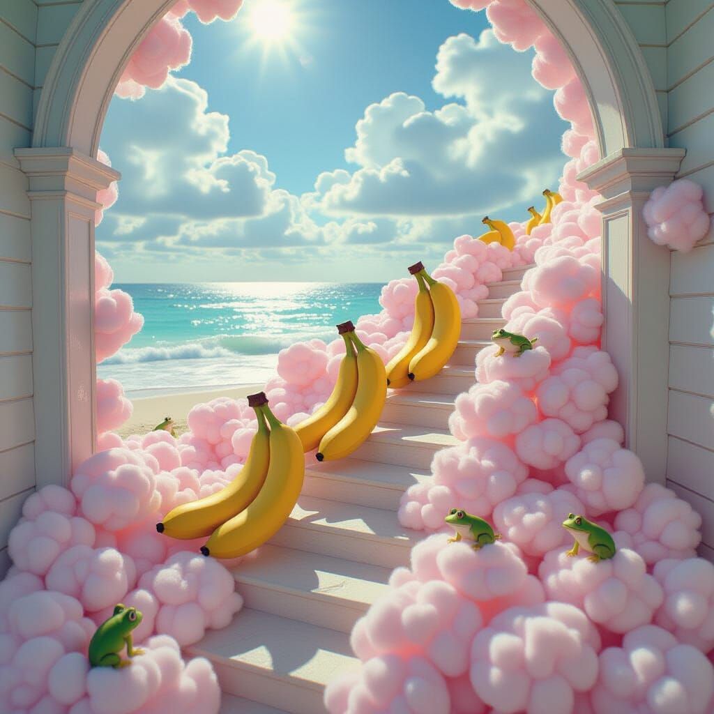 Cotton Candy Beach with Bananas and Frogs