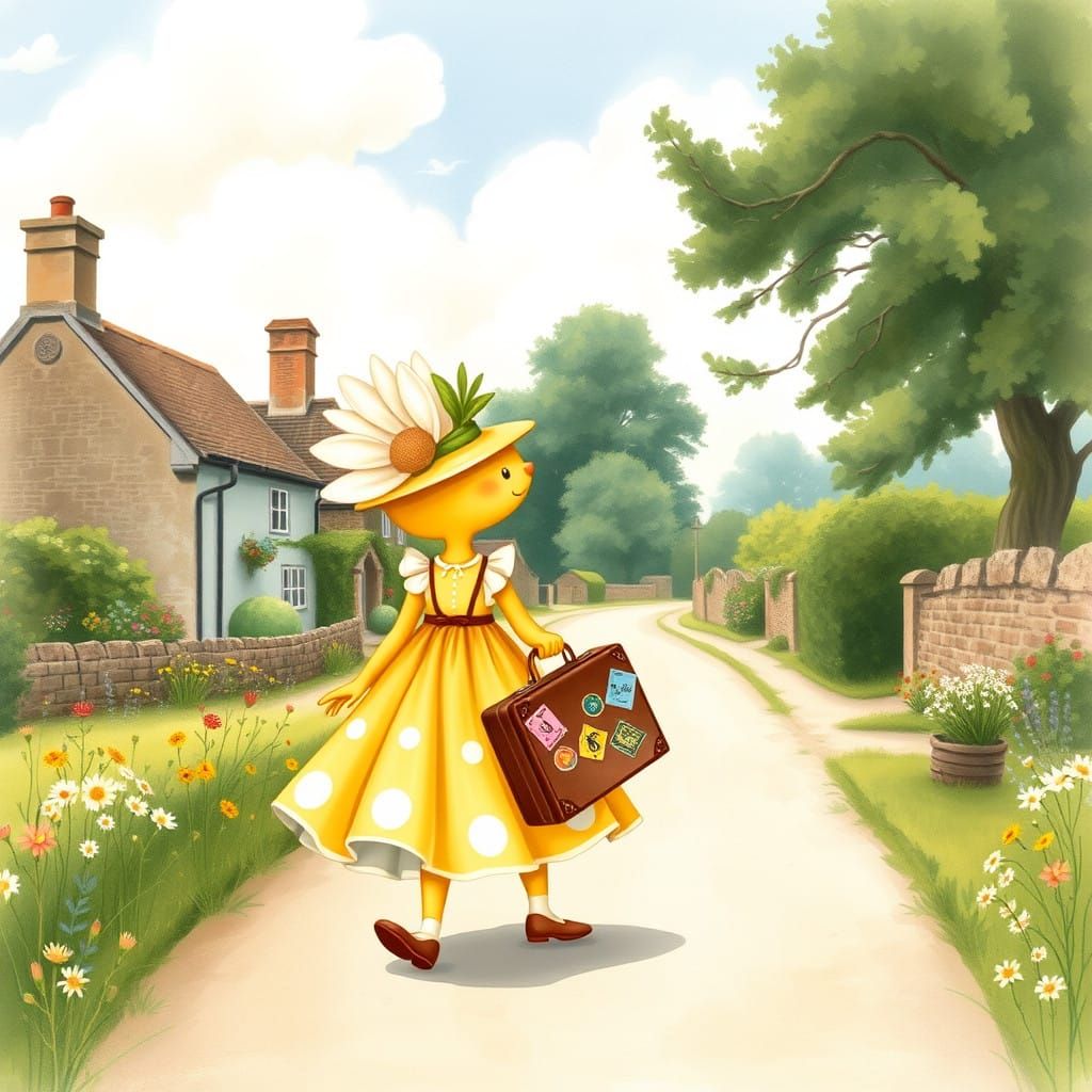Whimsical Daisy in a picturesque English Countryside Scene