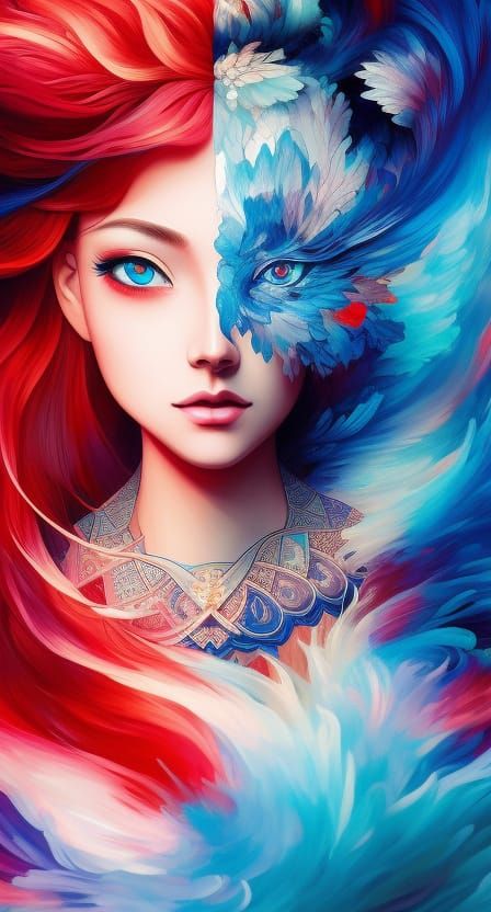 Stunning Redhead with Blue Eyes: Gouache Illustration