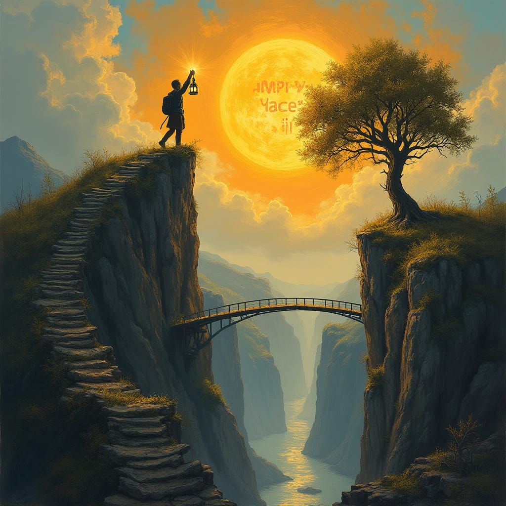 Determined Climber Reaches for the Cloudy Peak in a Symbolic...