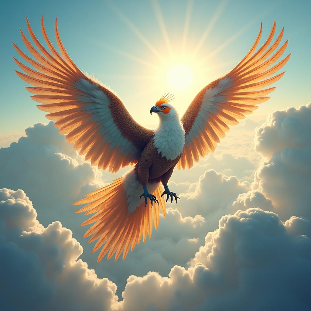 Majestic Composite Bird Soaring in Ethereal Light