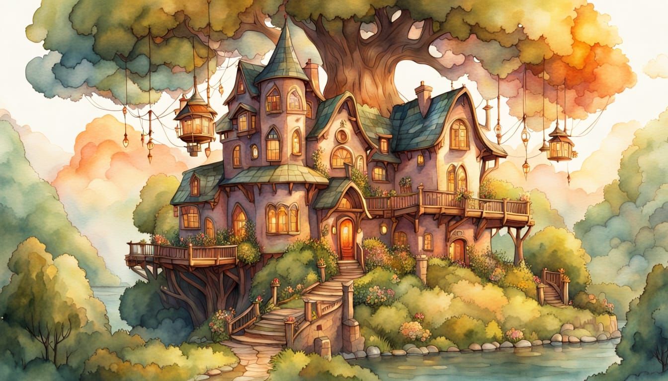Whimsical Watercolor Town of Lumira Hollow