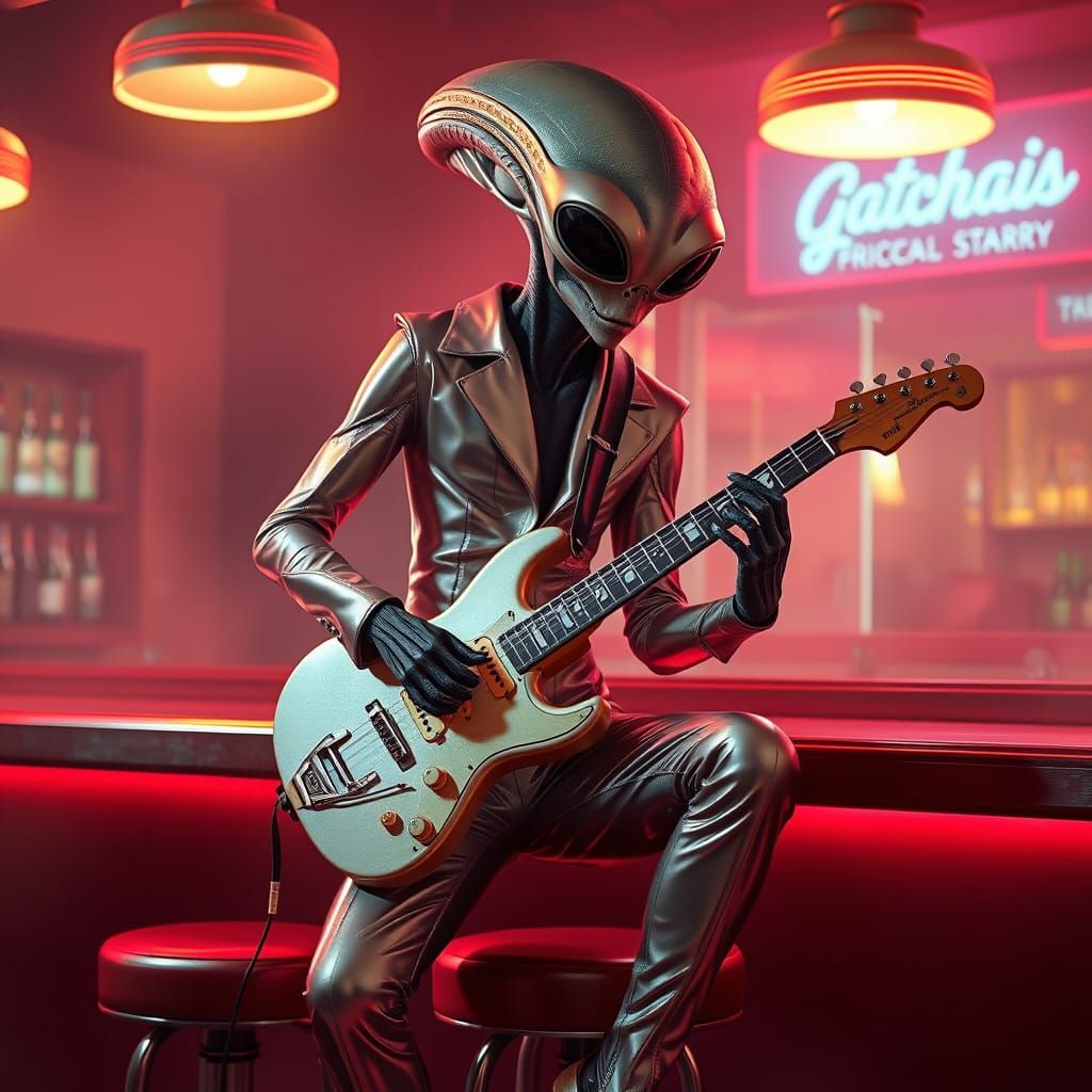 Retro Alien Open Mic Night in Hyper-Realism