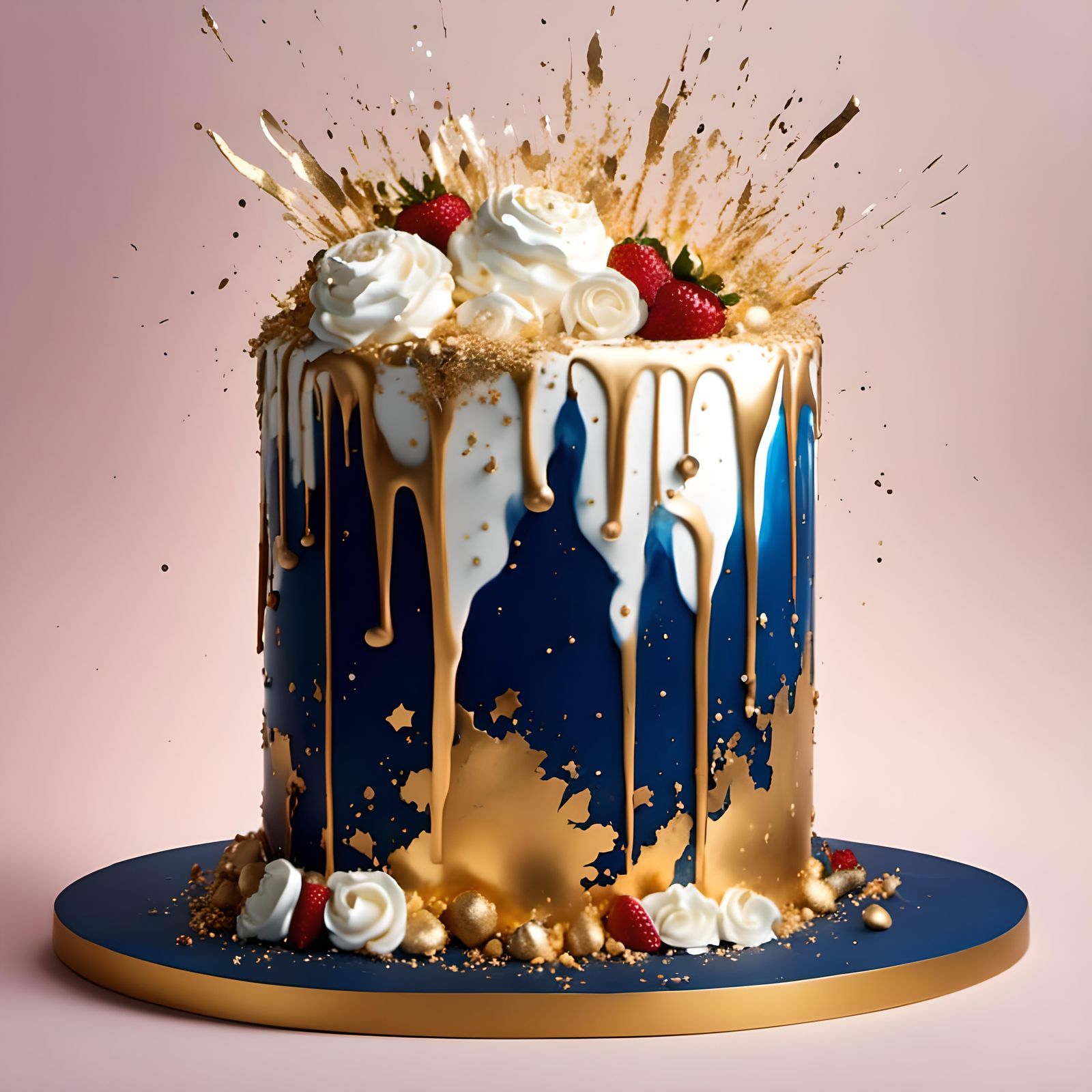 Strawberry Chantilly Cake with Gold Decorations