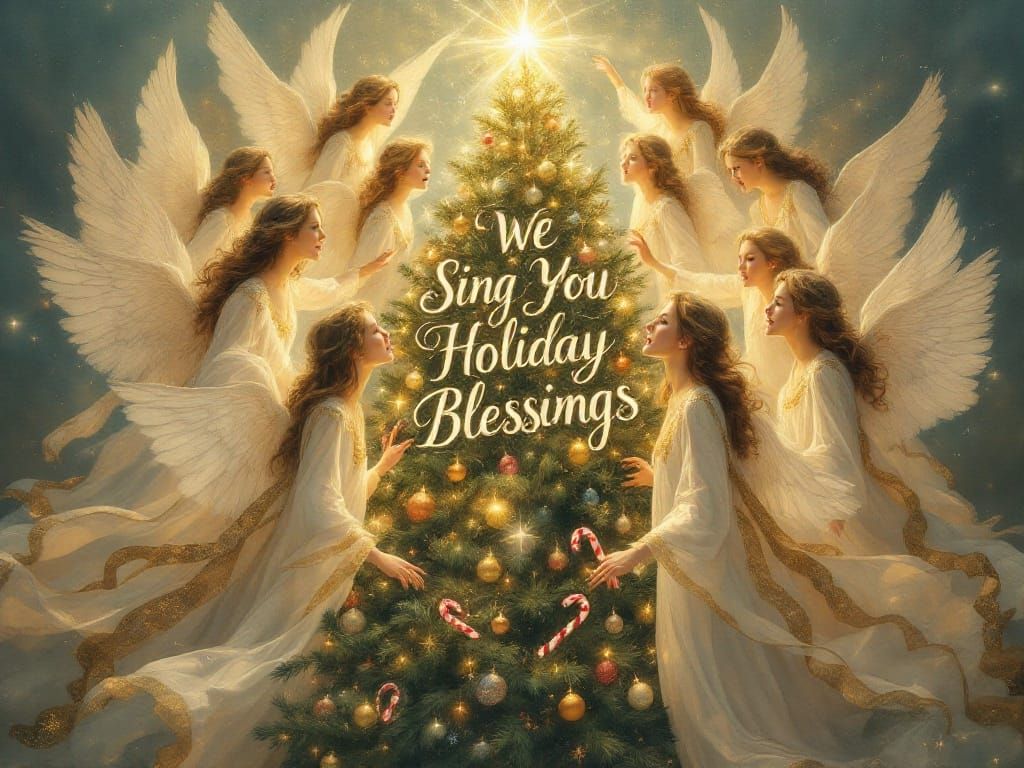 Angels Sing Holiday Blessings Around Majestic Christmas Tree