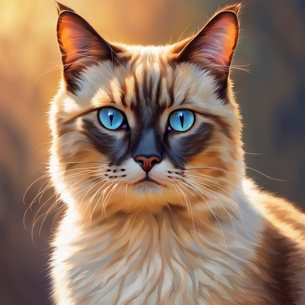 Stunning Siamese Cat Portrait in Vibrant Oil Painting