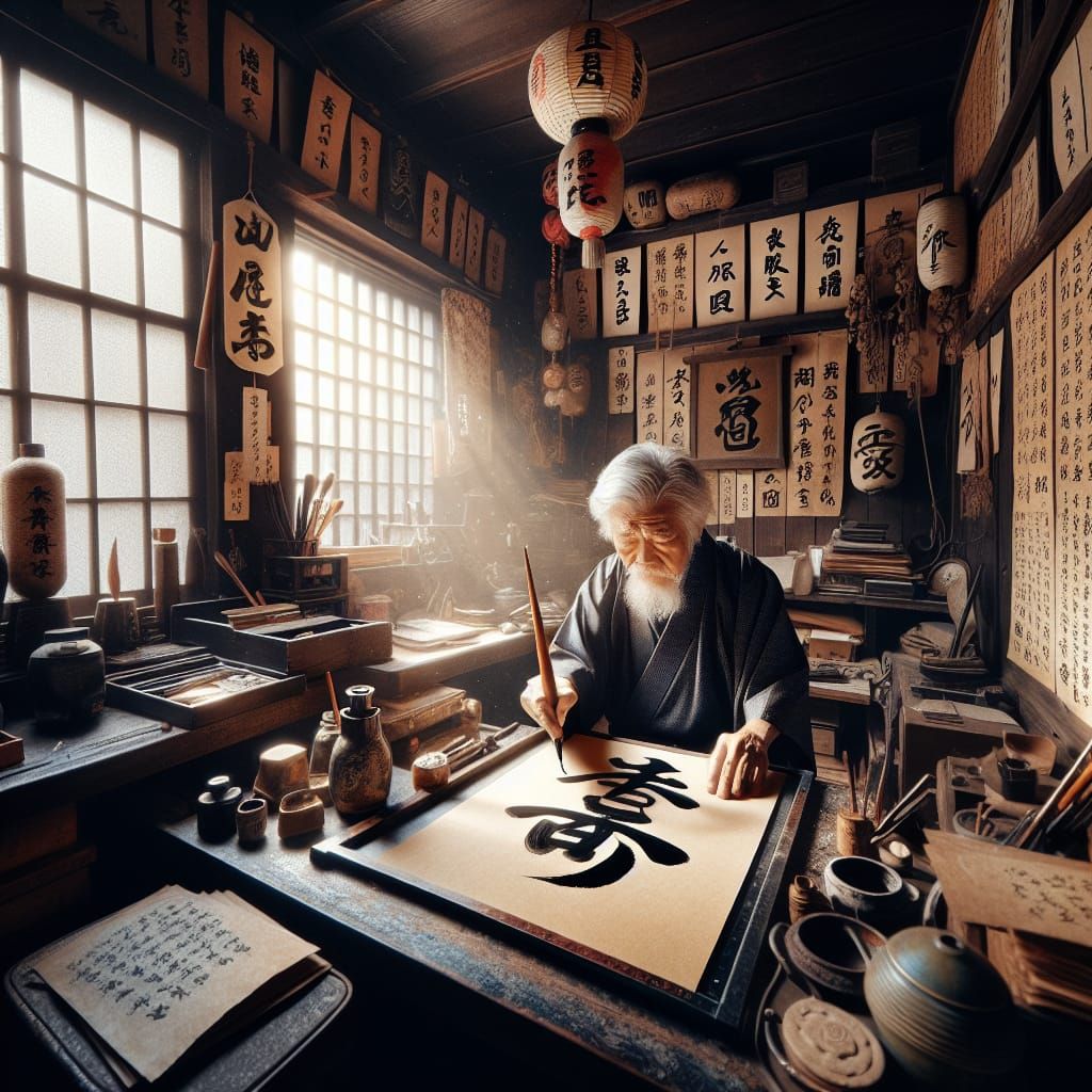 Japanese Calligrapher Creates Art in Sunlit Studio