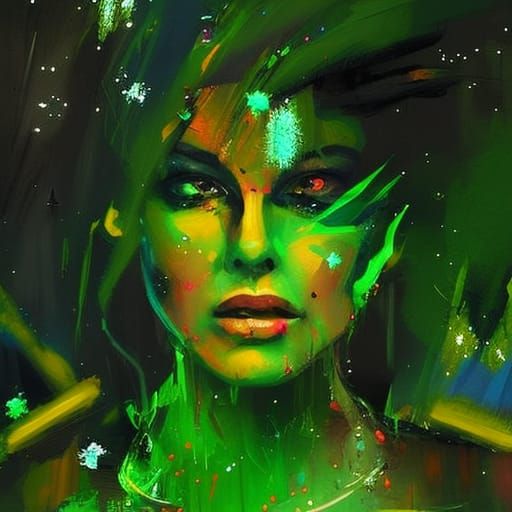Neon Woman Portrait in Textured Speedpaint Style