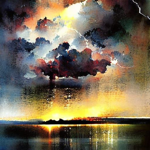 Storm Cloud Lightning Reflections Intricate Art