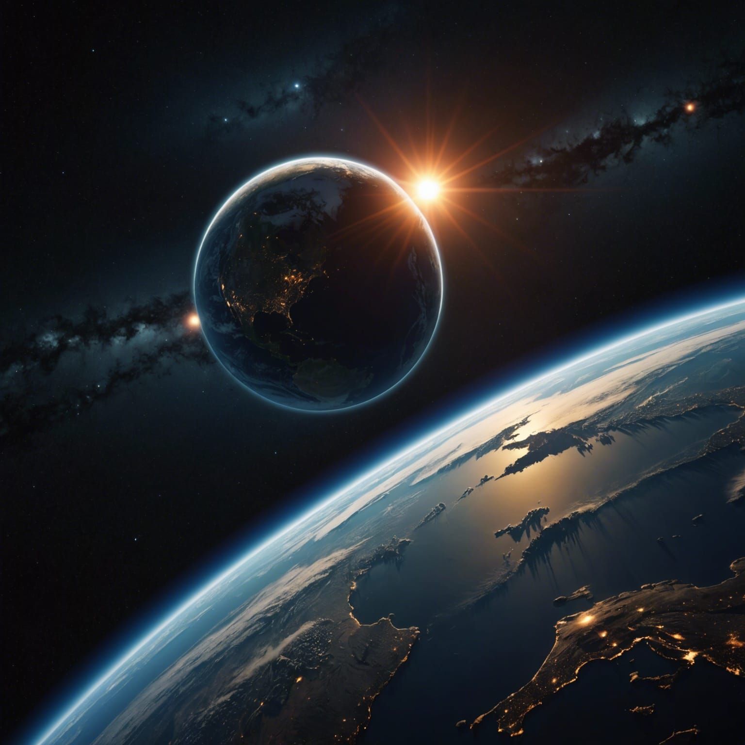 Earth Eclipse From Space in Atmospheric Matte Painting
