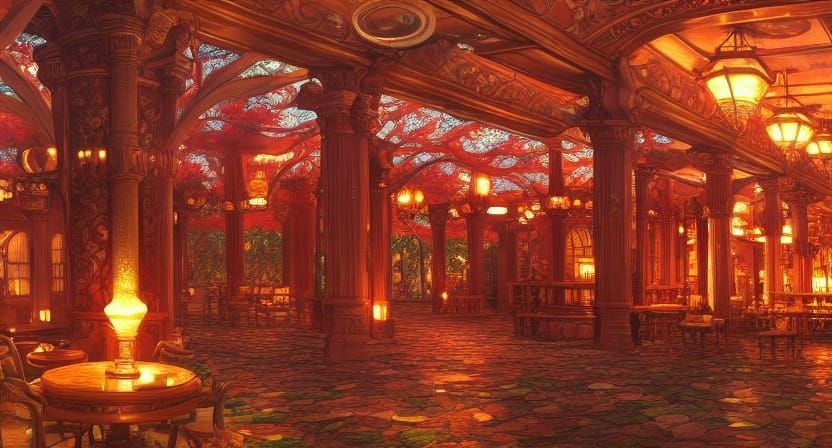 Enchanting Forest Tavern in Art Nouveau Style