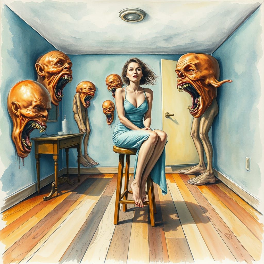 Surrealist Watercolor: Woman in a Melting Reality