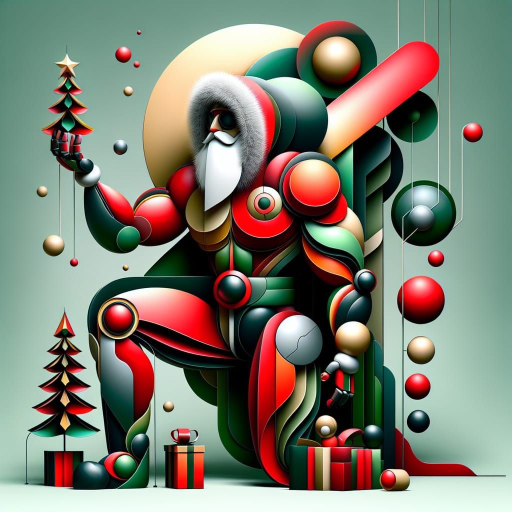 Stylized Santa Claus in Vibrant Minimalist Portrait