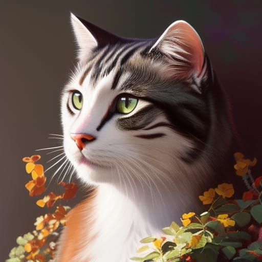 Cat Gardener Portrait in Art Nouveau Style