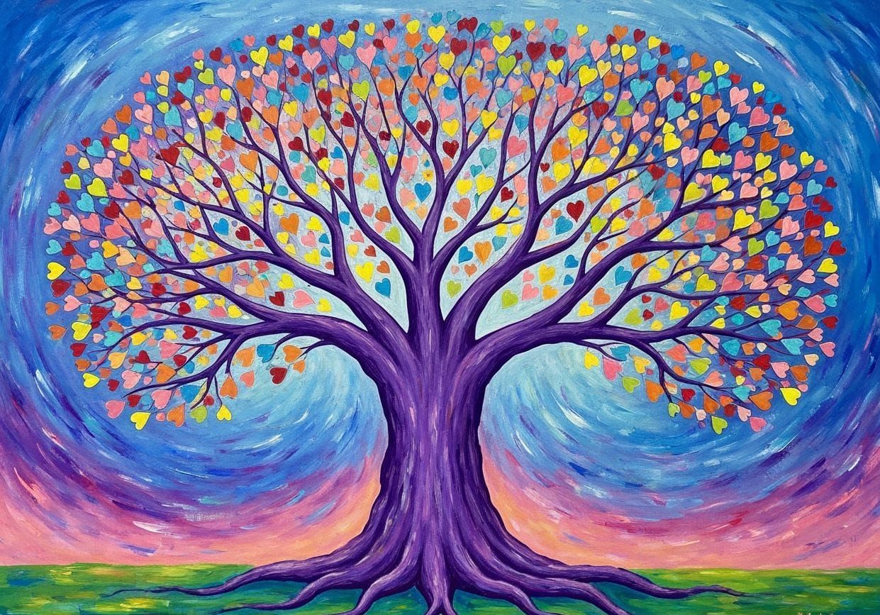 Vibrant Abstract Expressionist Tree of Hearts