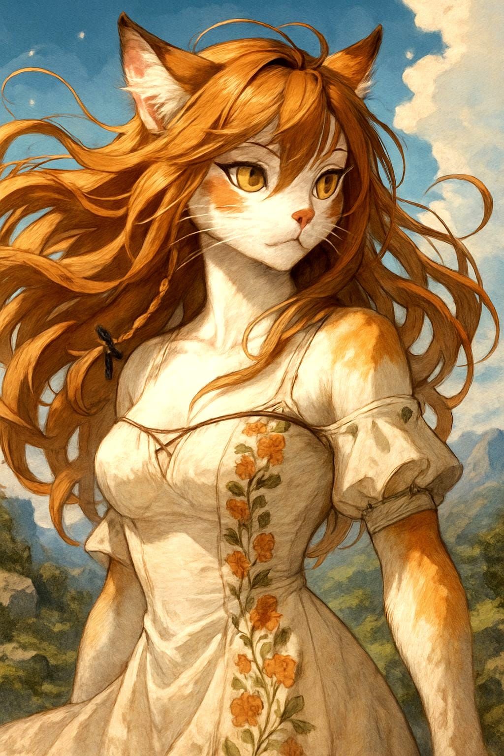 Anthropomorphic Cat Girl in Anime Style