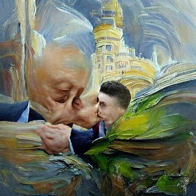 Surreal Oil Painting: Leaders in Controversial Embrace