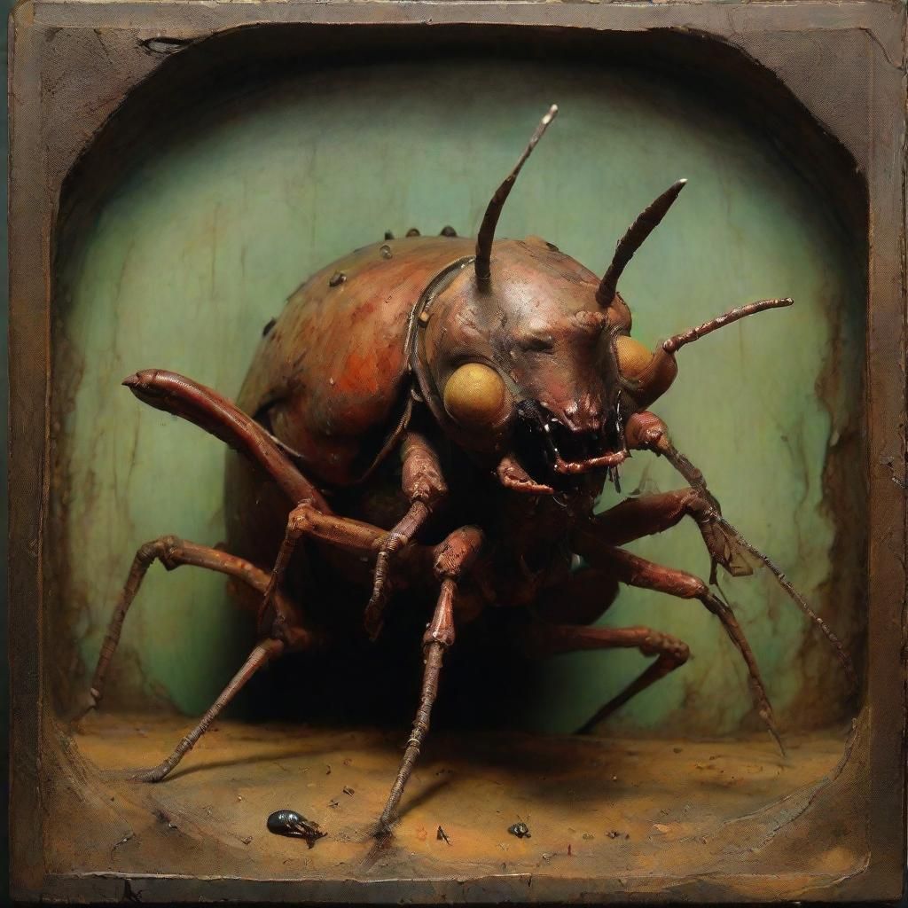 Grimdark Creature with Cockroaches, Bosch-Inspired