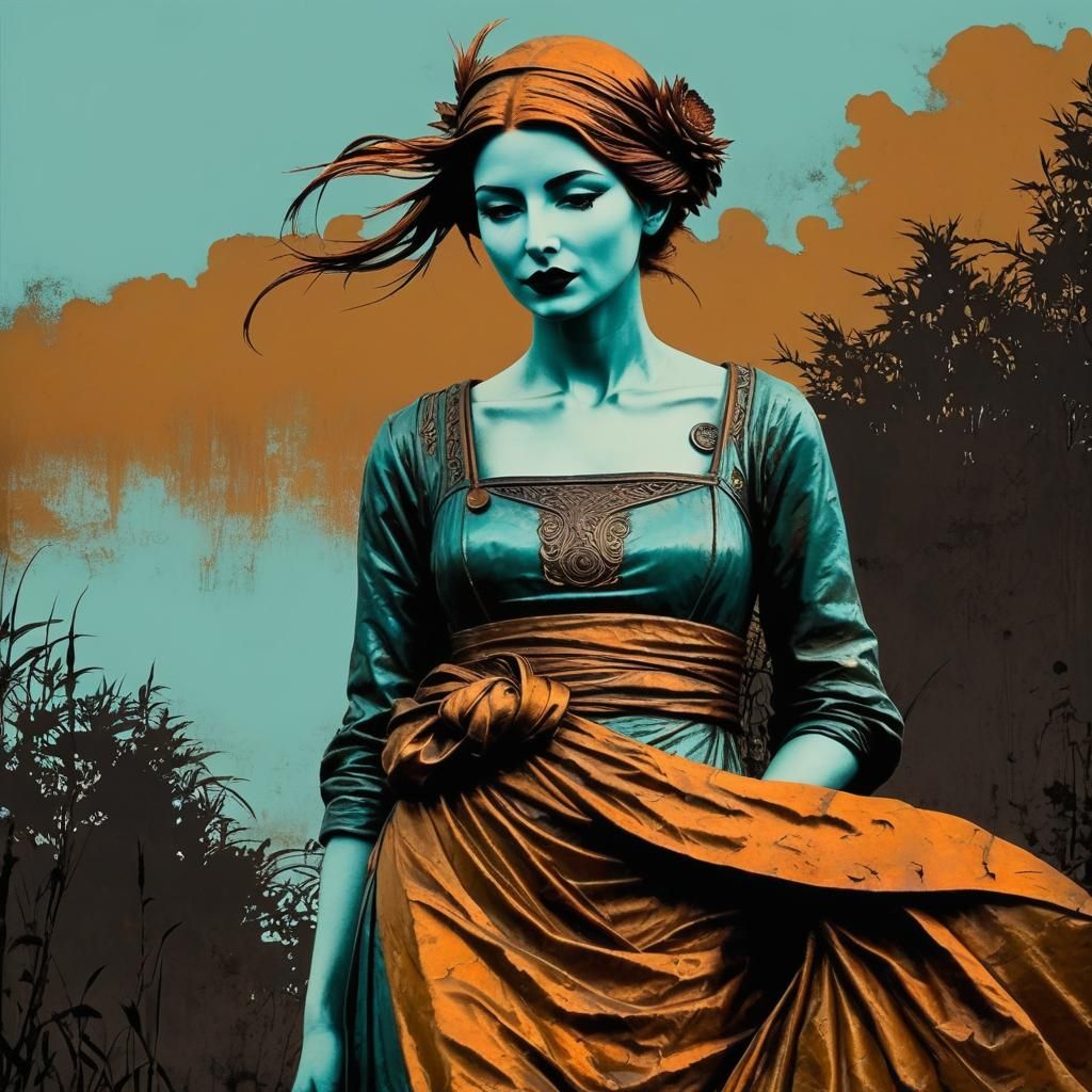 Moody Figure in Umber Copper Patina Style