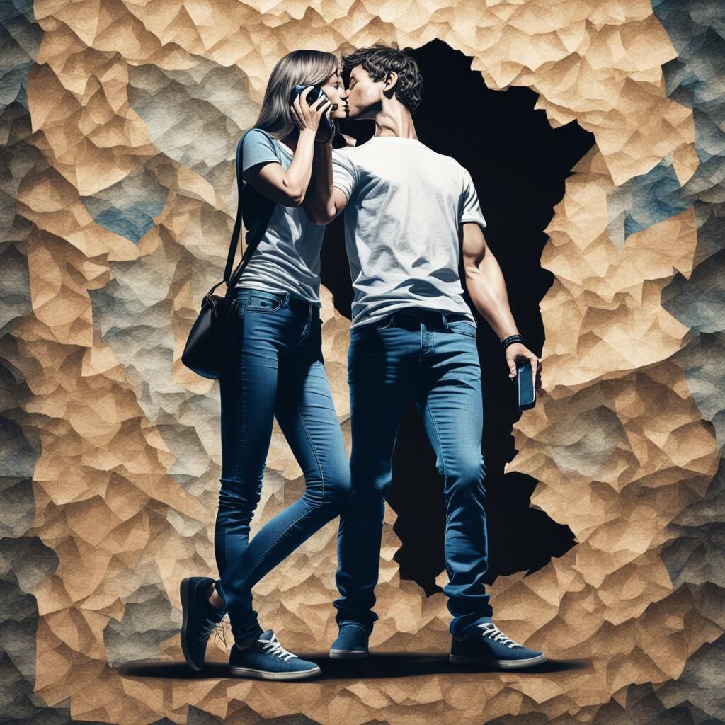 Silhouette of Couple About to Kiss, Digital Matte Painting