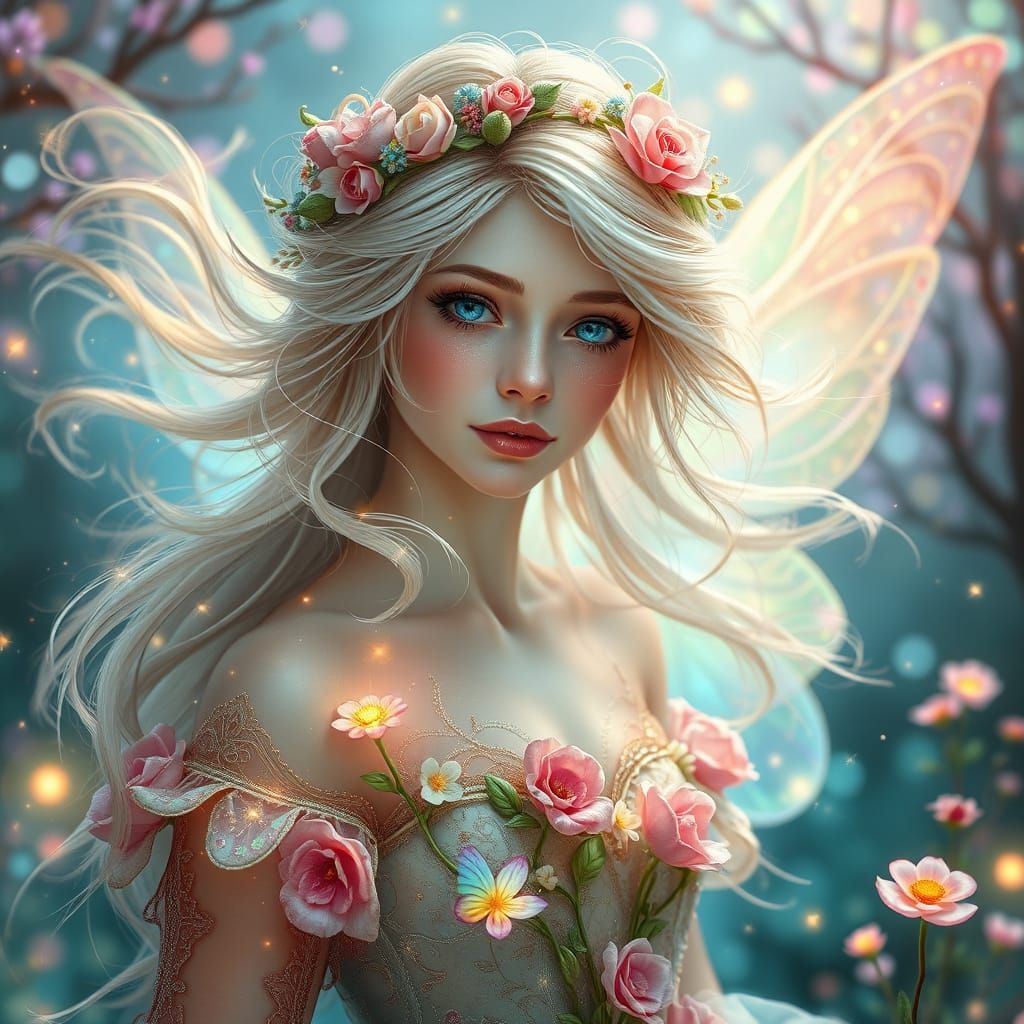 Whimsical Princess-Fairy Portrait with Iridescent Magic