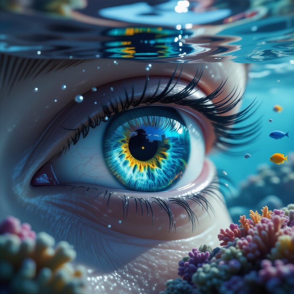 Eye Reflecting Underwater Scene in 3D
