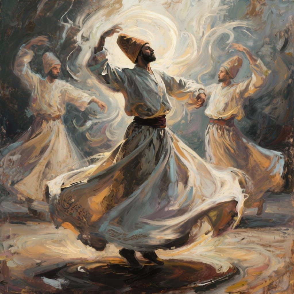 Abstract Expressionist Dervish Dancers in Spiritual Trance