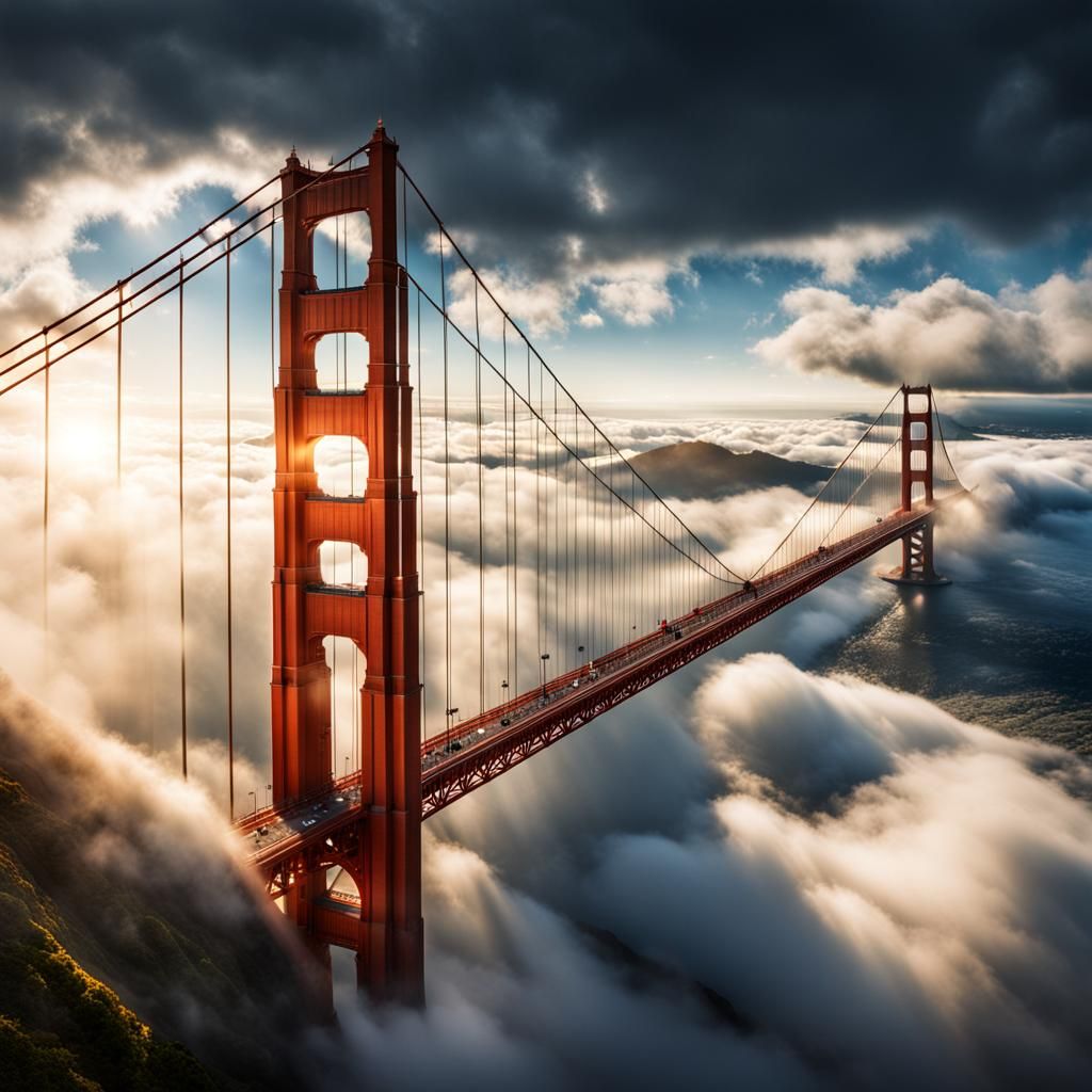 Golden Gate Floating in Sunlit Clouds