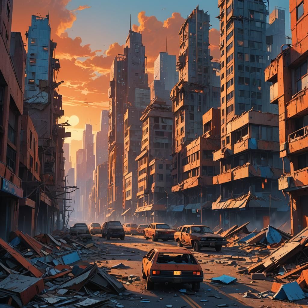 Apocalyptic Cityscape Concept Art at Sunset
