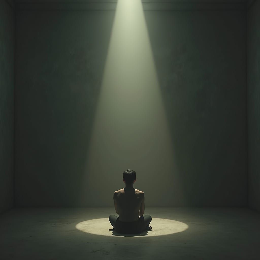 Contemplative Figure in a Dimly Lit Room