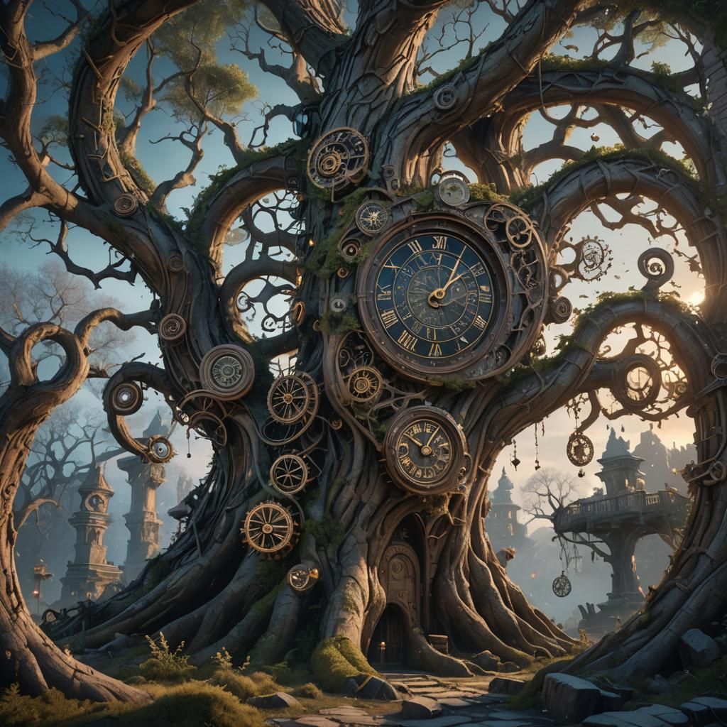 Time-Traveling Creature in a Twilight Clockwork Forest