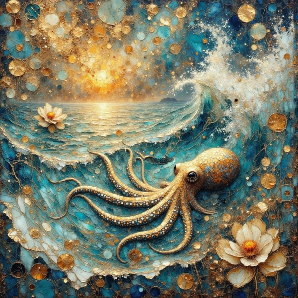 Ocean of Memories with Golden Klimt Tessellations