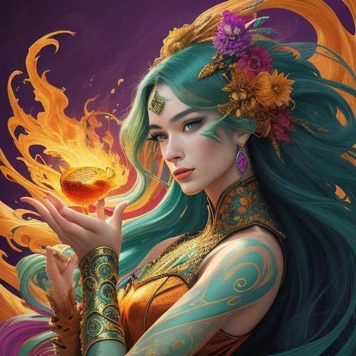 Dragon Peacock Woman in Abstract Expressionism