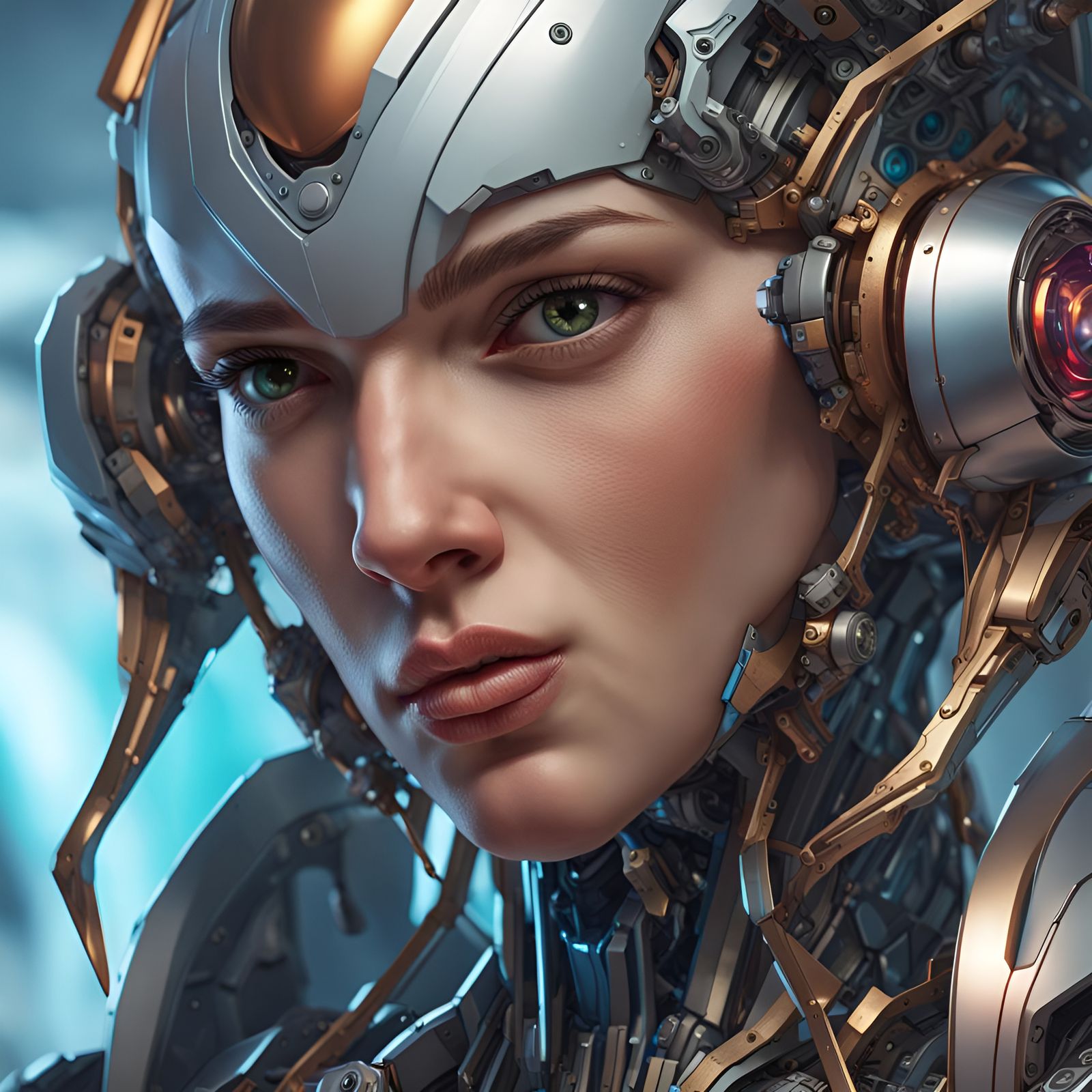 Half-Human Robot Portrait in Detailed Digital Art Style
