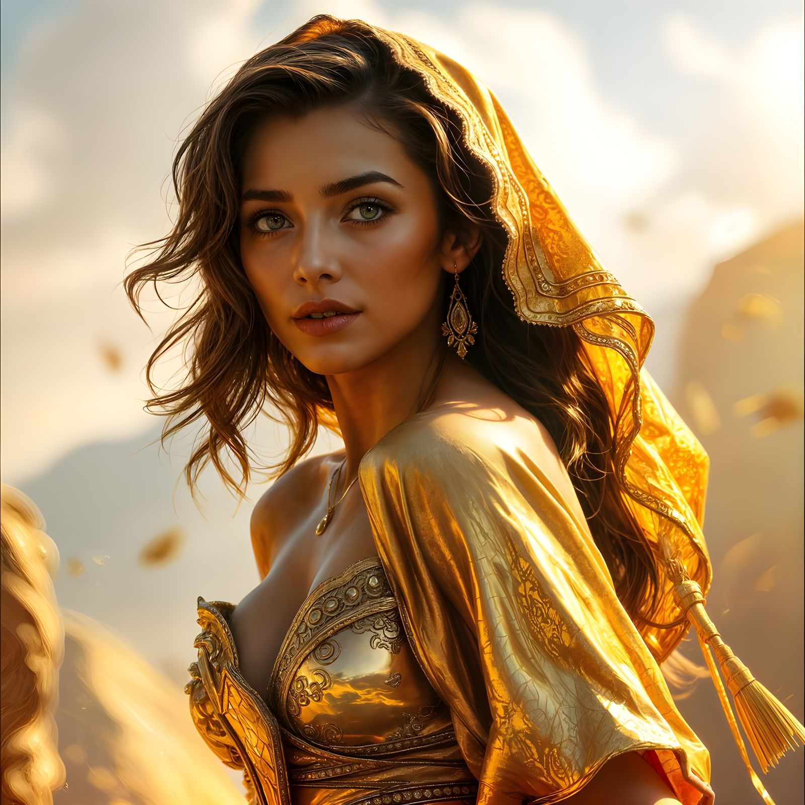 Golden Lady Portrait in Hyperdetailed Style