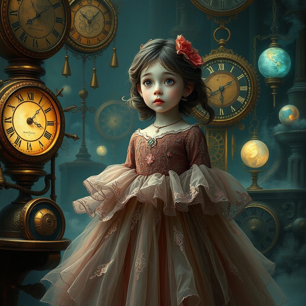 Girl Frozen in Timeless Realm with Clockwork Mechanisms and ...