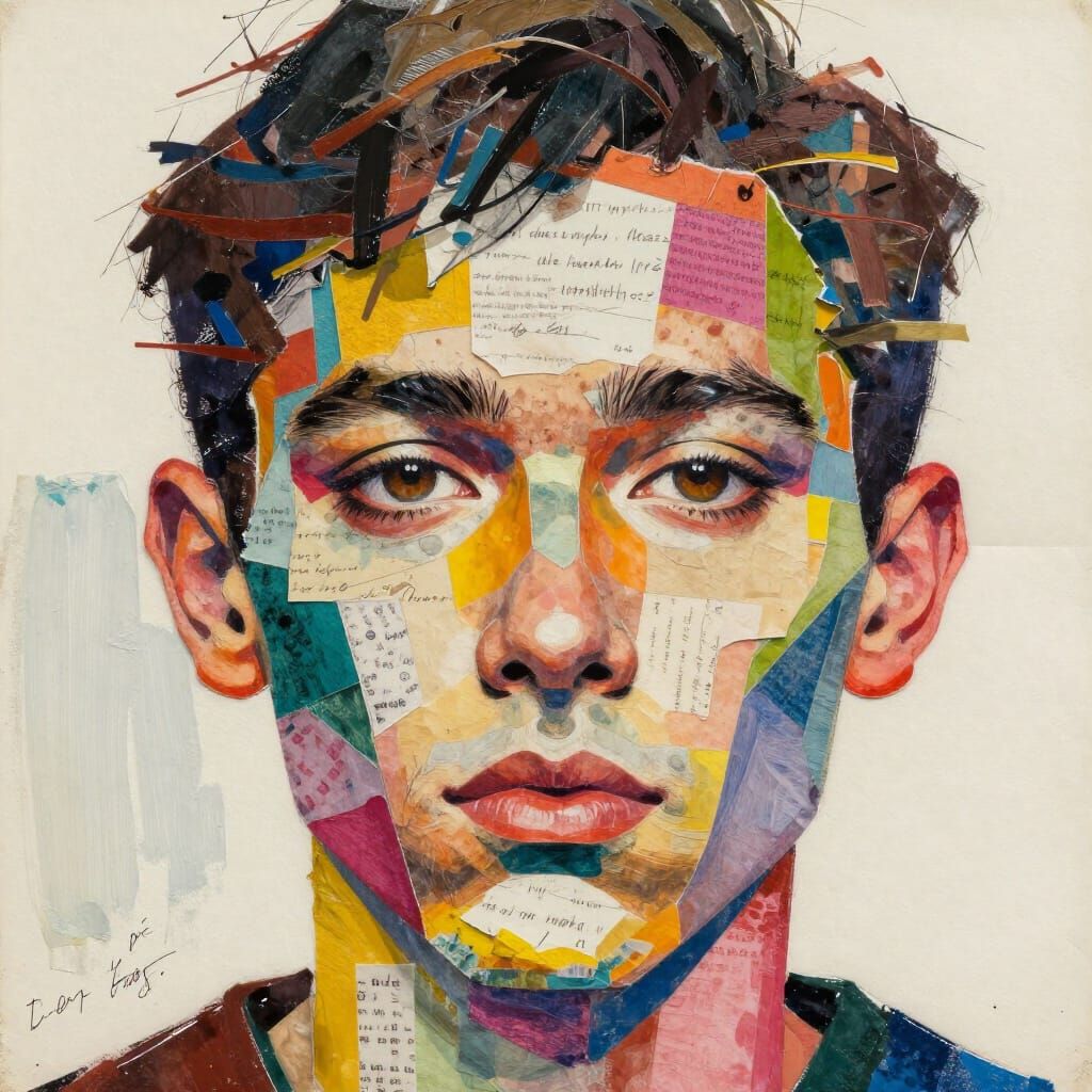 Surreal Collage Portrait of Expressive Human Identity