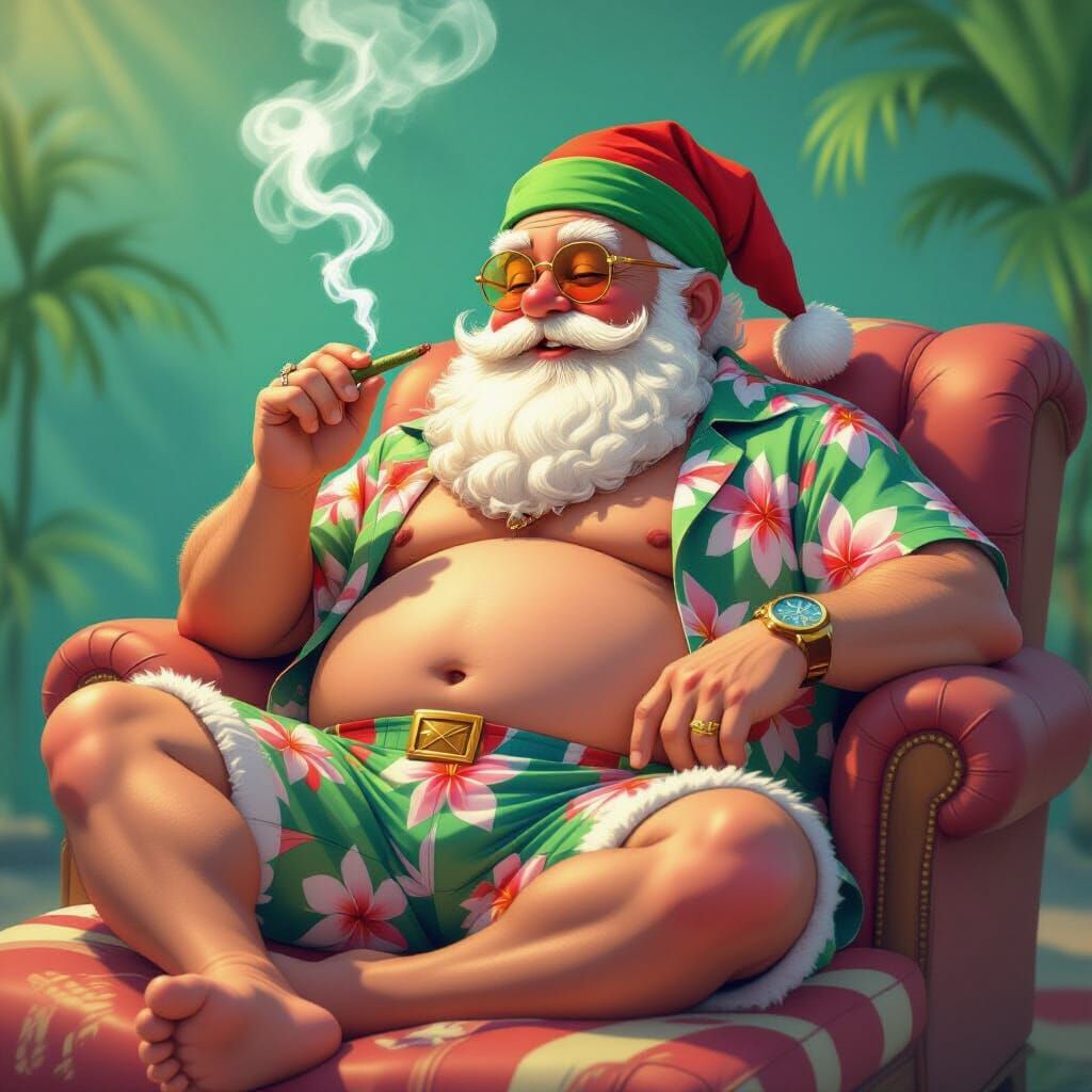 Jolly Santa Relaxing in Candy Art Style