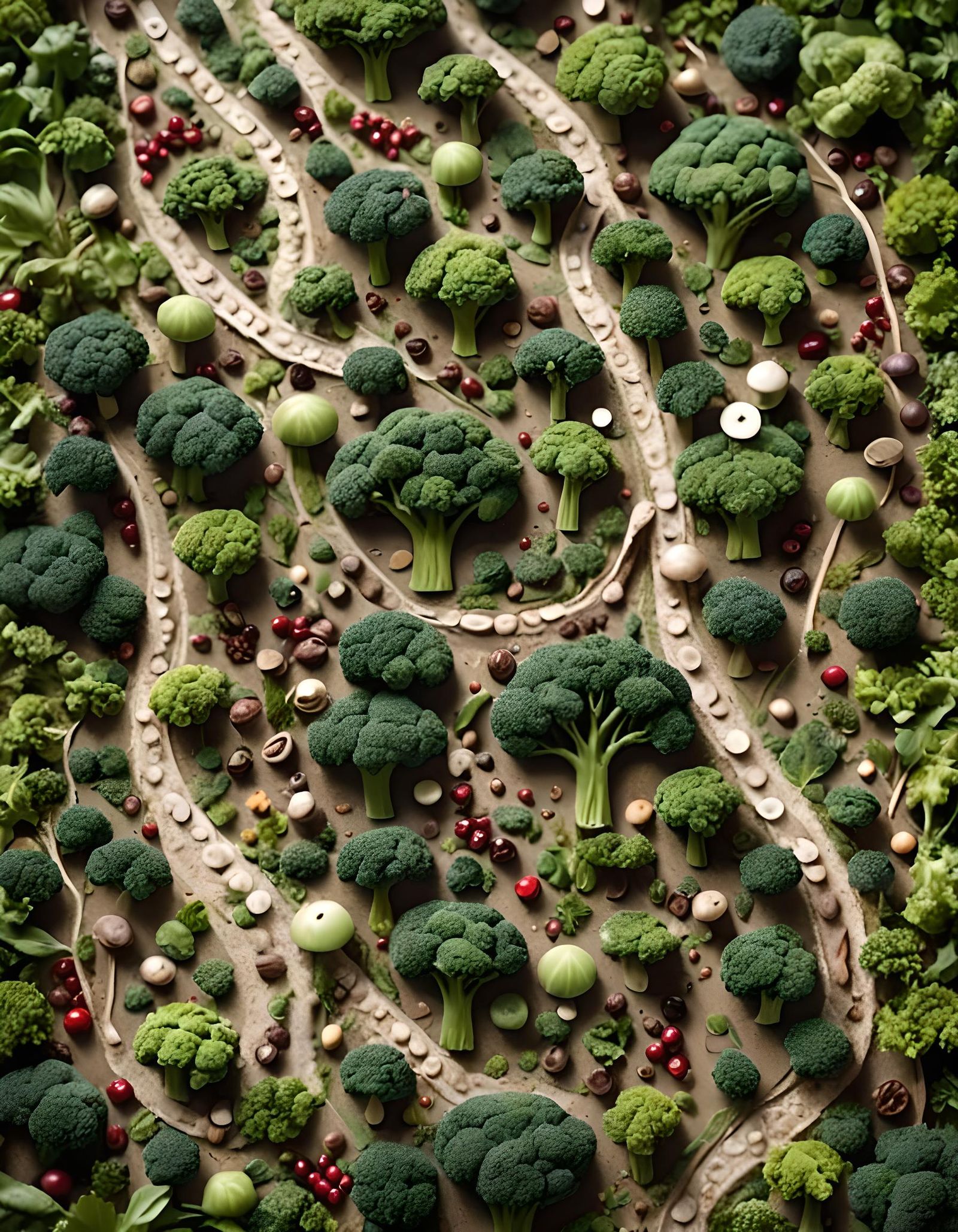 Miniature Food Forest: Broccoli Trees and Rice Path