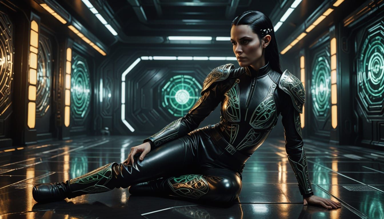 Young Drow Warrior in High-Tech Training Room