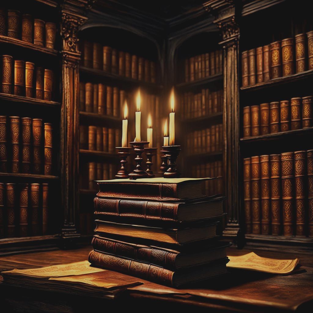 Victorian Gothic Novel vs Bookcase in Detailed Matte Paintin...