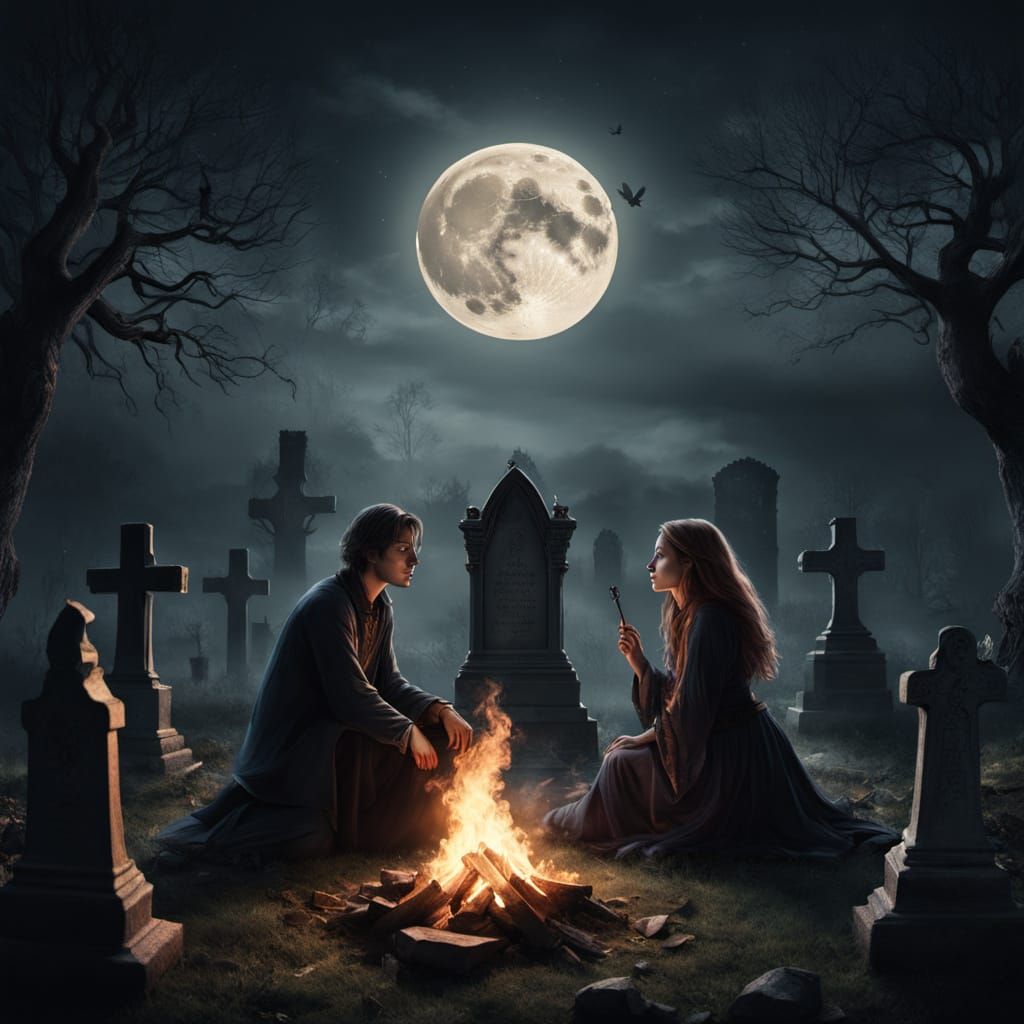 Couple Initiated Under Full Moon's Golden Glow